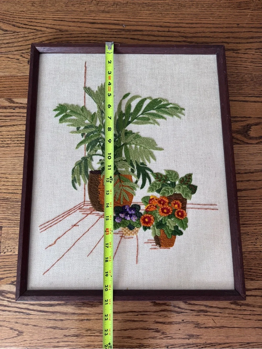 Vintage Crewel Embroidered Plant Wall Art